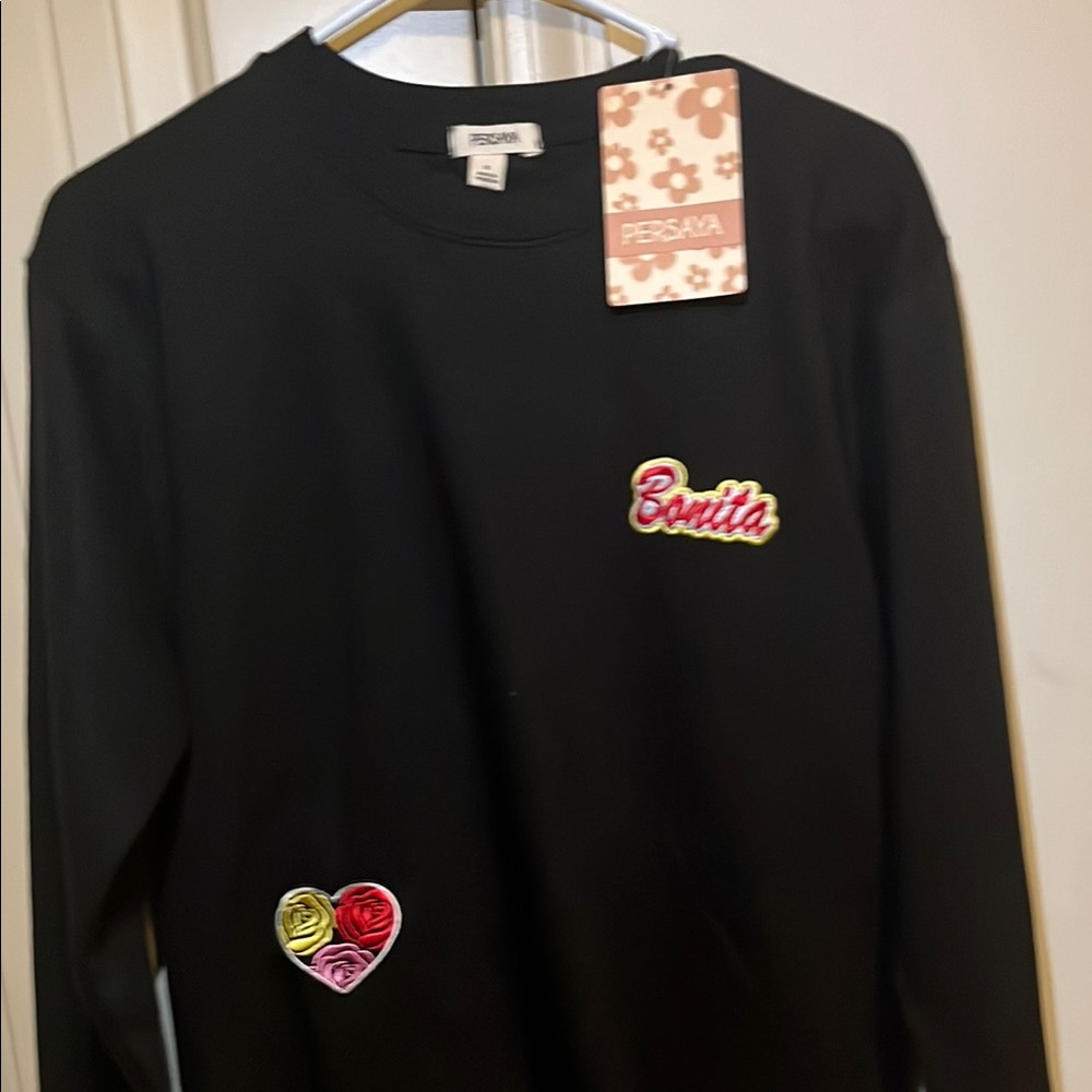 Persaya Black Sweater with Colorful Embroidery